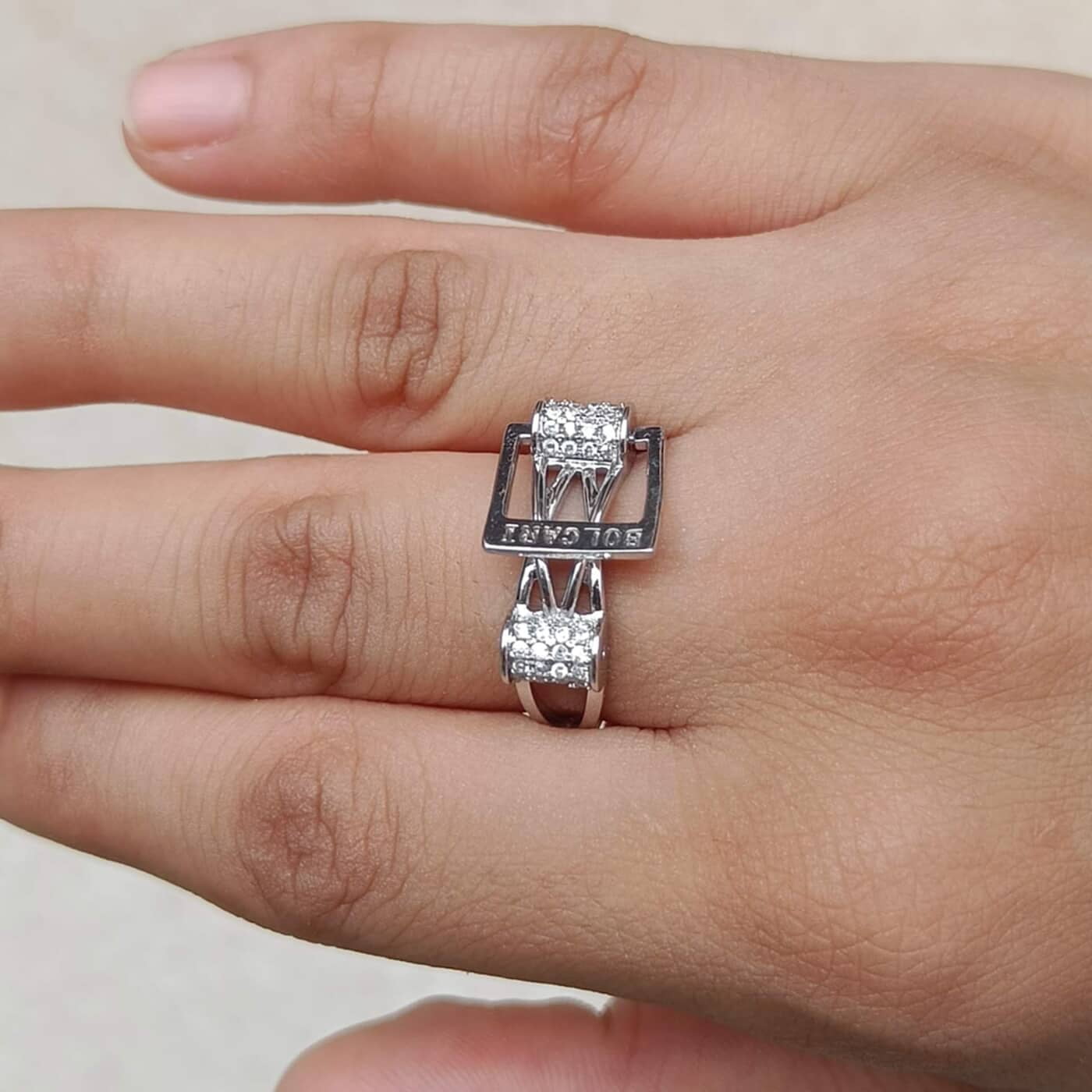 Bold Silver Buckle Adjustable Ring with AD Accents Bold Silver Buckle Adjustable Ring with AD Accents