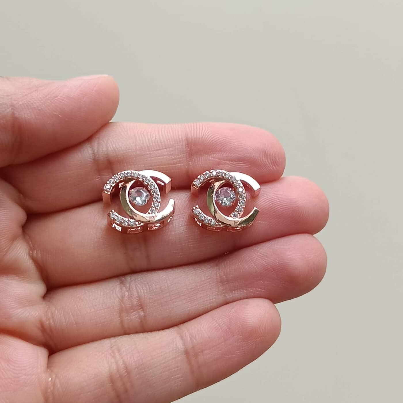 Sparkling Rose Gold AD Stud Earrings Sparkling Rose Gold AD Stud Earrings