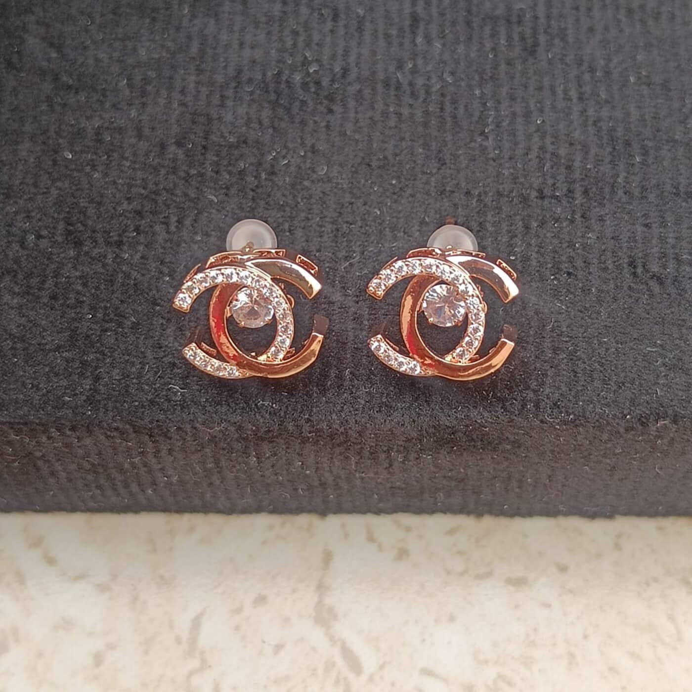 Sparkling Rose Gold AD Stud Earrings Sparkling Rose Gold AD Stud Earrings