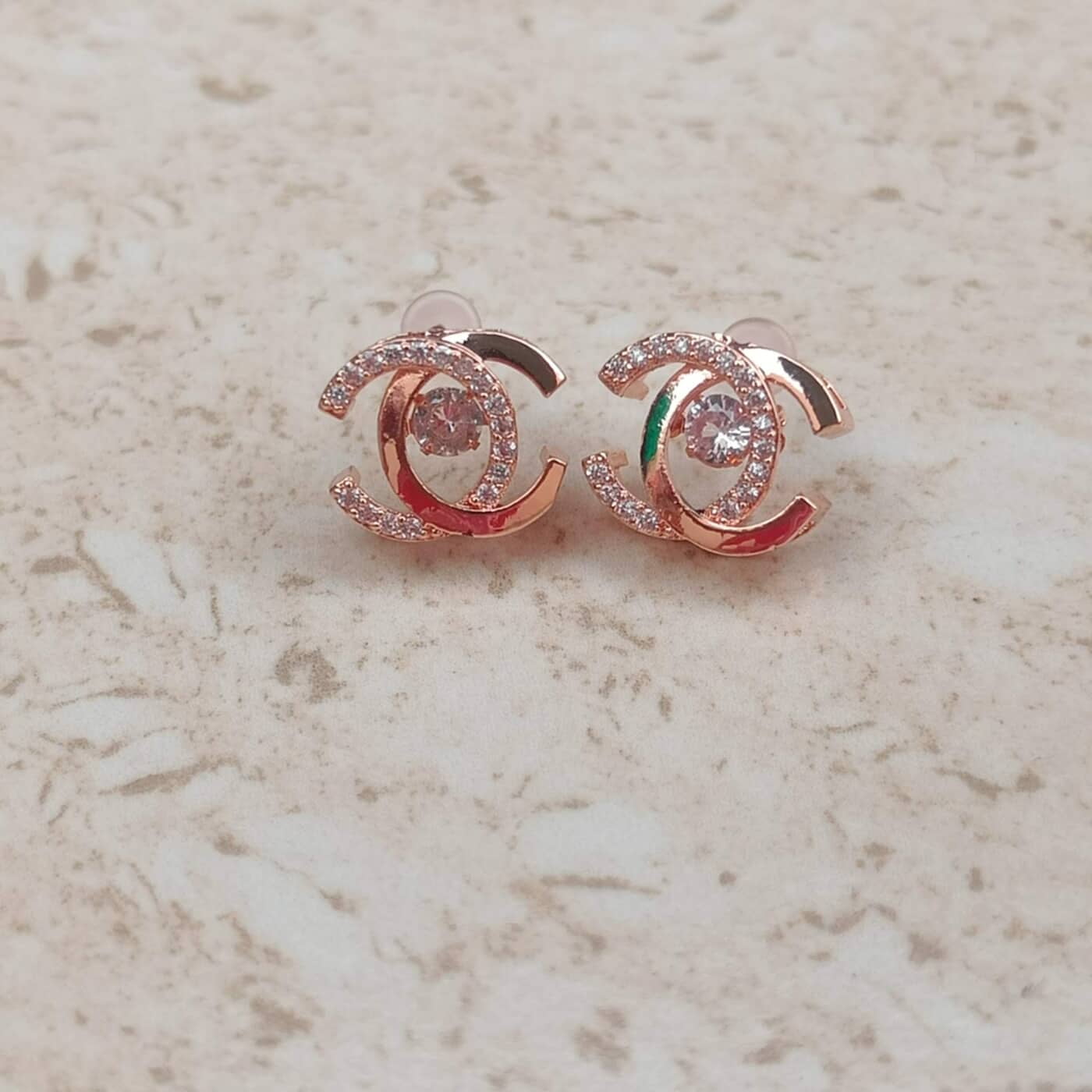 Sparkling Rose Gold AD Stud Earrings Sparkling Rose Gold AD Stud Earrings