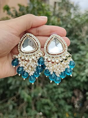 Elegant Dark Turquoise Green Kundan and Pearl Earrings