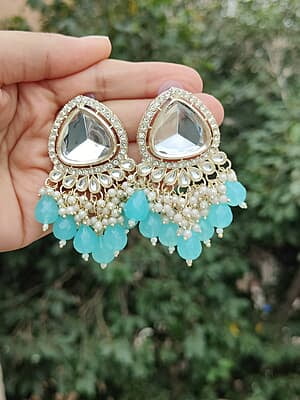 Elegant Sky Blue Kundan and Pearl Earrings