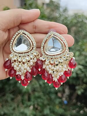 Elegant Maroon Kundan and Pearl Earrings