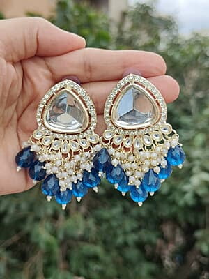Elegant Dark Blue Kundan and Pearl Earrings