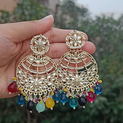 Multi-Color Kundan and Pearl Earrings