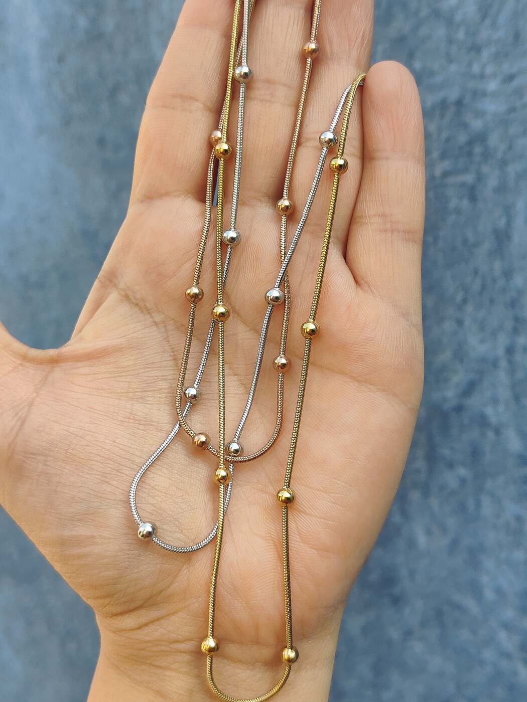 Tri-Color Layered Necklace - A Symphony of Gold, Rose Gold & Silver Tri-Color Layered Necklace - A Symphony of Gold, Rose Gold & Silver